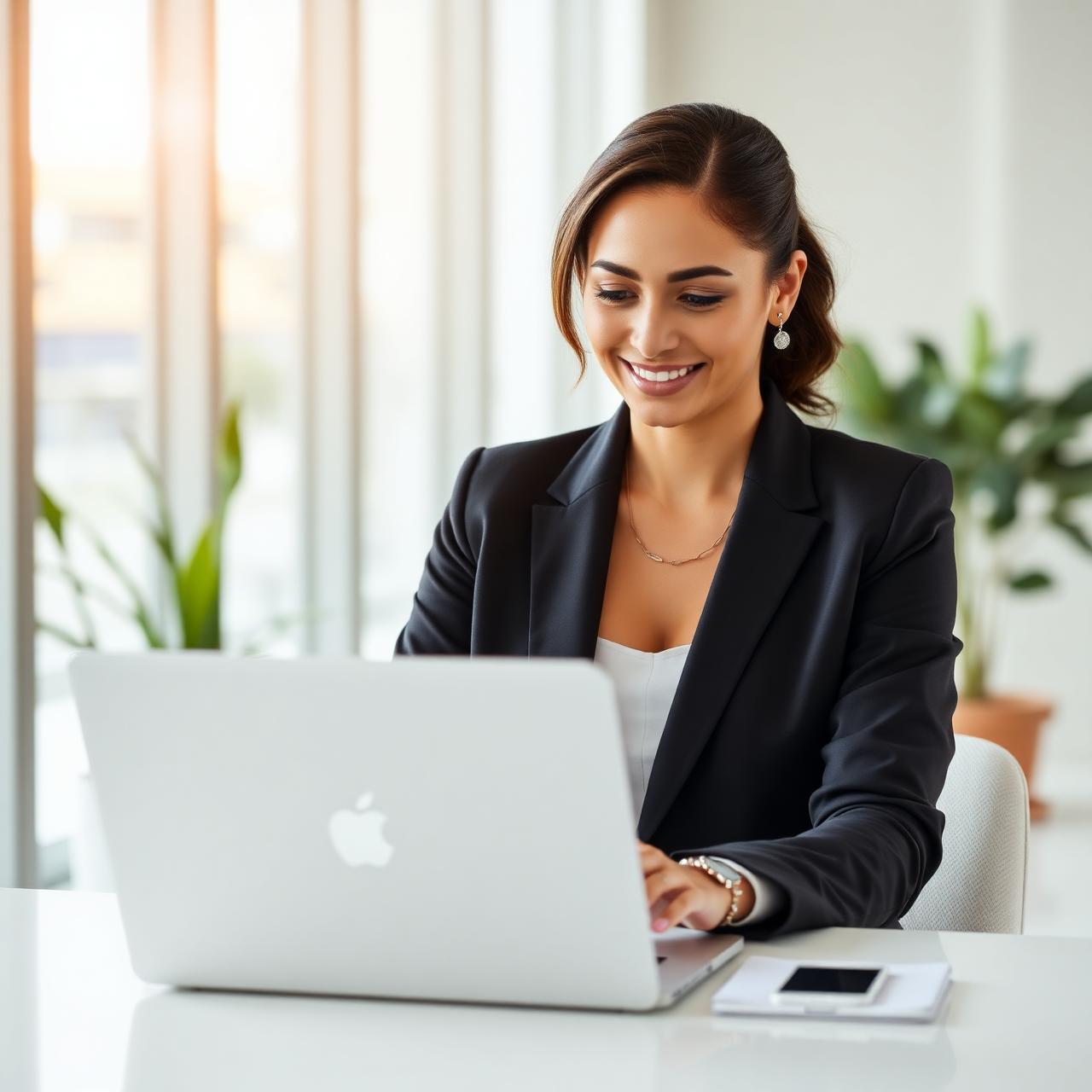 Profissional utilizando notebook em ambiente corporativo